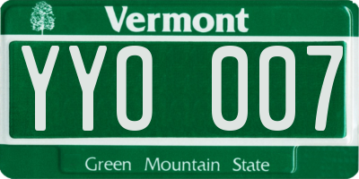 VT license plate YYO007