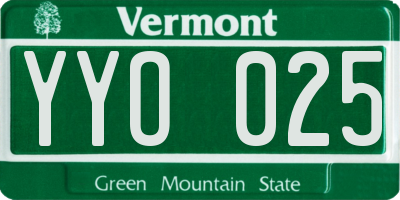 VT license plate YYO025