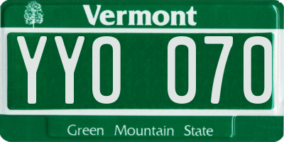 VT license plate YYO070