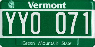 VT license plate YYO071