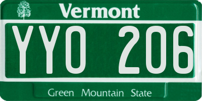 VT license plate YYO206