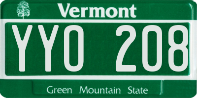 VT license plate YYO208