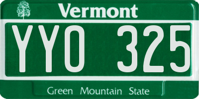 VT license plate YYO325