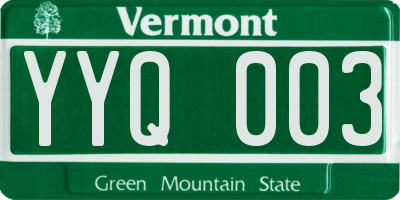 VT license plate YYQ003