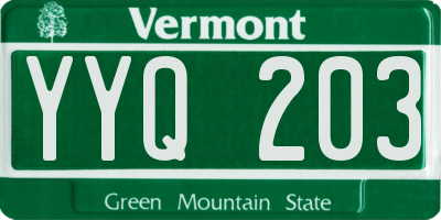 VT license plate YYQ203