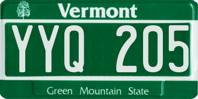 VT license plate YYQ205