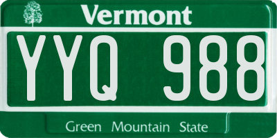 VT license plate YYQ988