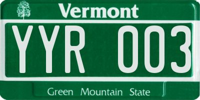 VT license plate YYR003