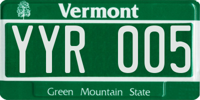 VT license plate YYR005