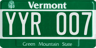 VT license plate YYR007