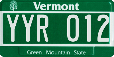 VT license plate YYR012