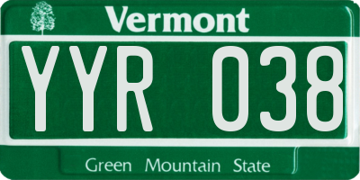 VT license plate YYR038