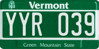 VT license plate YYR039