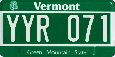 VT license plate YYR071
