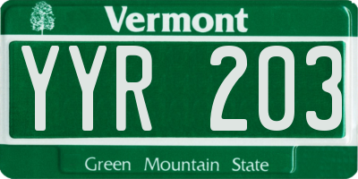 VT license plate YYR203