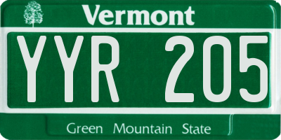 VT license plate YYR205