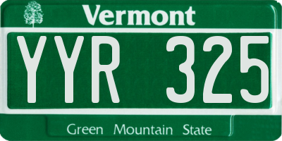 VT license plate YYR325