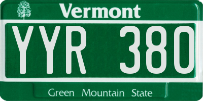VT license plate YYR380
