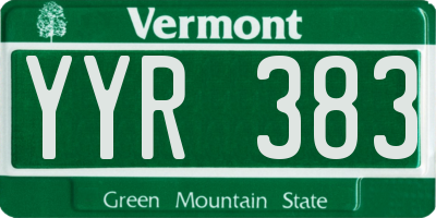VT license plate YYR383