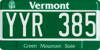 VT license plate YYR385
