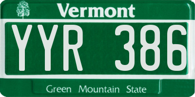 VT license plate YYR386