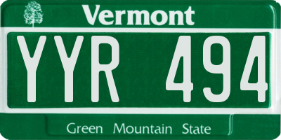 VT license plate YYR494