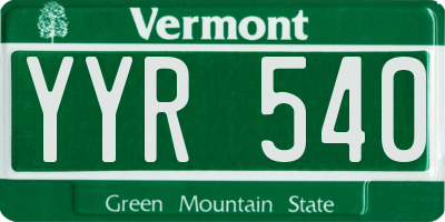 VT license plate YYR540