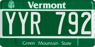 VT license plate YYR792