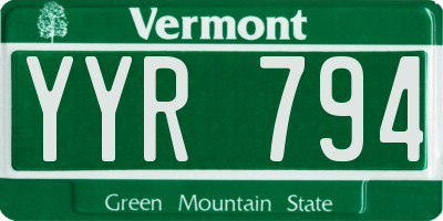VT license plate YYR794