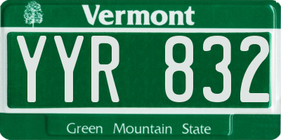 VT license plate YYR832