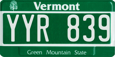 VT license plate YYR839