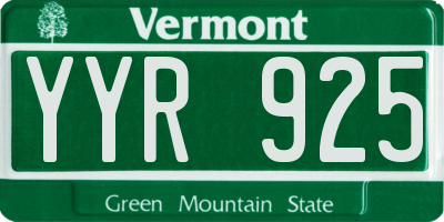 VT license plate YYR925