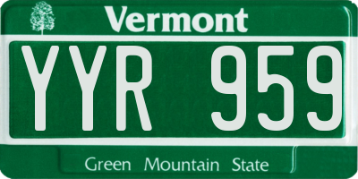 VT license plate YYR959