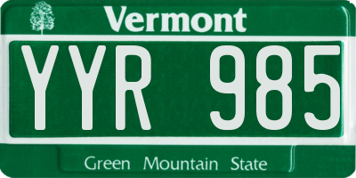 VT license plate YYR985