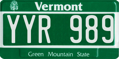 VT license plate YYR989