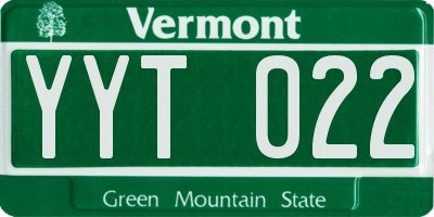 VT license plate YYT022