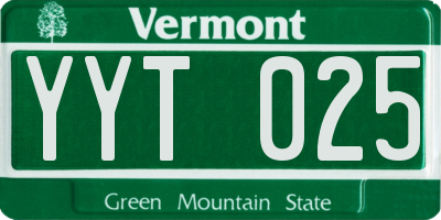 VT license plate YYT025