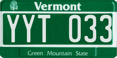 VT license plate YYT033