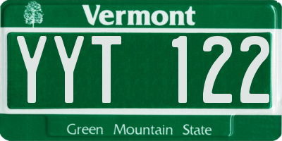 VT license plate YYT122