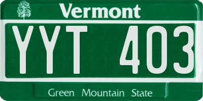 VT license plate YYT403