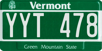 VT license plate YYT478