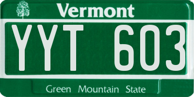 VT license plate YYT603