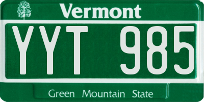 VT license plate YYT985