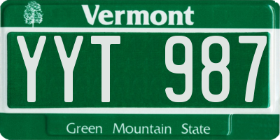 VT license plate YYT987