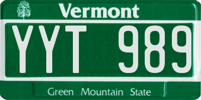 VT license plate YYT989
