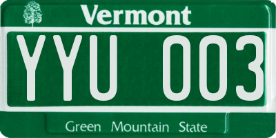 VT license plate YYU003