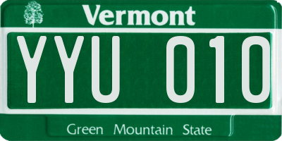 VT license plate YYU010