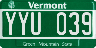 VT license plate YYU039