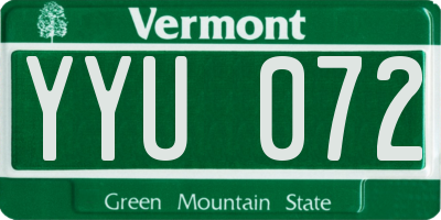 VT license plate YYU072