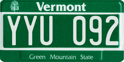 VT license plate YYU092